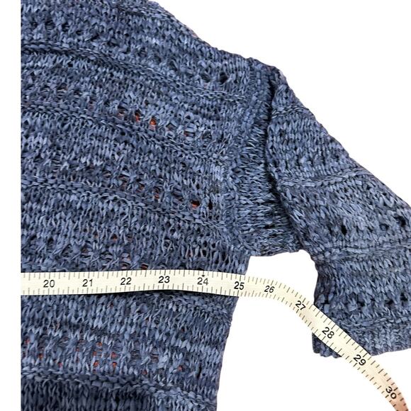 J. JILL Blue Cotton Open Knit Crochet Stretch Pullover Sweater Women's Large - Picture 5 of 7